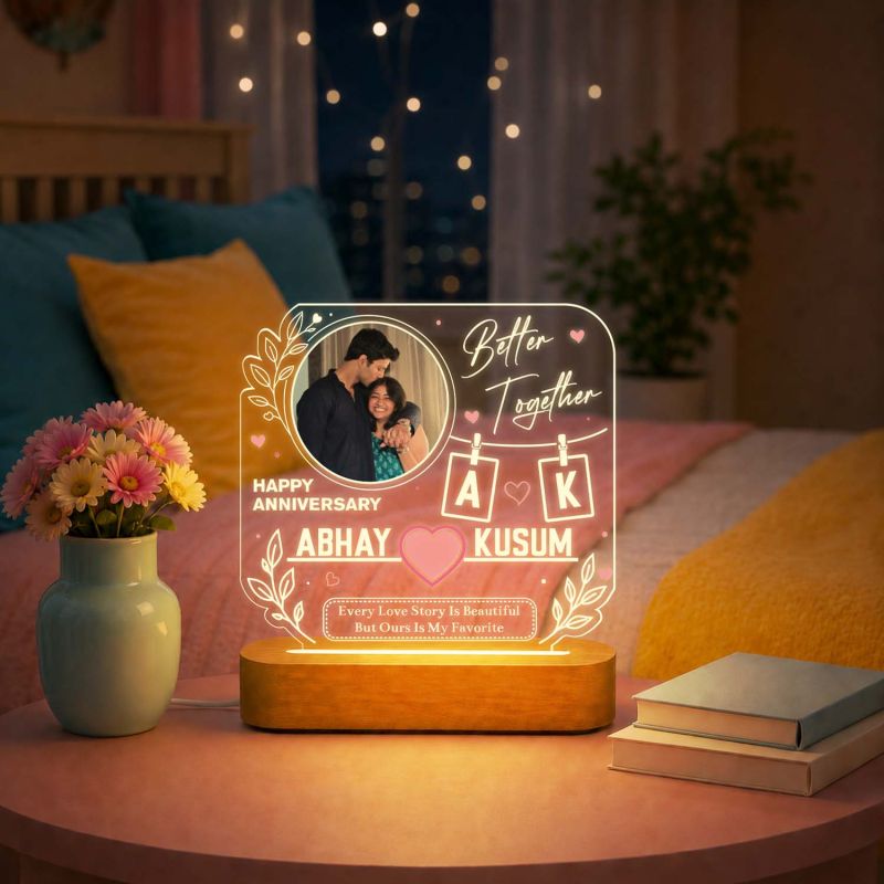 Personalized Anniversary Theme Photo Lamp for Couples Gift for Husband Wife, Anniversary, Valentine’s Day & Wedding Gift Warm White Lamp